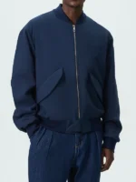 Direct front profile of the Giorgio Armani Kith New York Knicks Bomber Jacket.