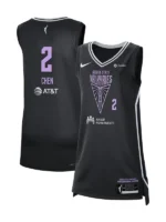 Lifestyle perspective of the Golden State Valkyries Kaitlyn Chen Victory Jersey.