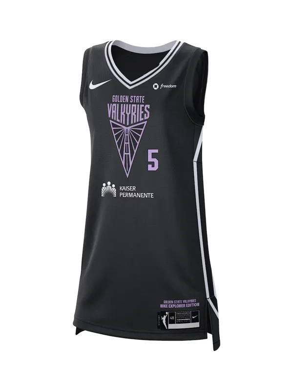 Golden State Valkyries Kayla Thornton Victory Badge Jersey Front View Direct front look at the Golden State Valkyries Kayla Thornton Victory Badge Jersey.