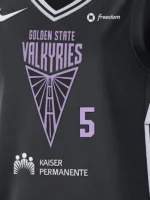 Lifestyle perspective of the Golden State Valkyries Kayla Thornton Victory Badge Jersey.