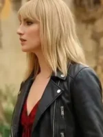 Macro texture shot of the Greta Heaven Belfast Black Jacket fabric.