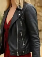 Focus on the industrial zip design of the Greta Heaven Belfast Black Jacket.