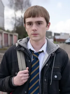 Half Man Mitchell Robertson Black Jacket closure view showing fastening detail and clean front finish