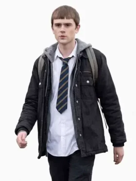 Half Man Mitchell Robertson Black Jacket front view showing front design, clean fit, and sharp detailing