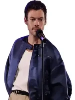 Side profile of the Harry Styles SNL S51 Blue Satin Jacket.