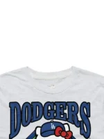 Detailed view of the Hello Kitty Los Angeles Dodgers T-Shirt neckline.