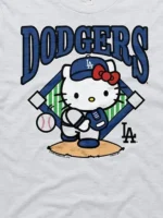 Artistic close-up of the Hello Kitty Los Angeles Dodgers T-Shirt graphics.