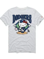 Direct front look at the Hello Kitty Los Angeles Dodgers T-Shirt.