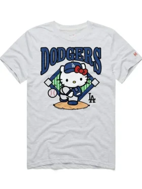 Direct front look at the Hello Kitty Los Angeles Dodgers T-Shirt.