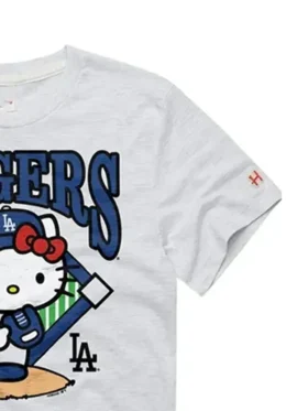 Profile perspective of the Hello Kitty Los Angeles Dodgers T-Shirt.
