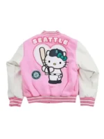 Back view of the iconic Hello Kitty Pink Varsity Jacket.
