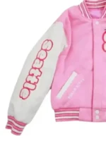 Detailed design view of the Hello Kitty Pink Varsity Jacket.