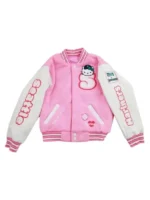 Front view of the classic Hello Kitty Pink Varsity Jacket.