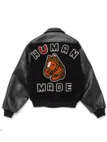 Back view of the iconic Human Made Black Stadium Varsity Jacket.