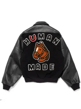 Back view of the iconic Human Made Black Stadium Varsity Jacket.