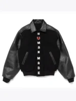 Front view of the classic Human Made Black Stadium Varsity Jacket.