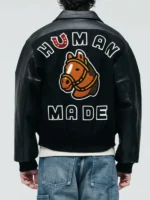A stylish lifestyle look of the Human Made Black Stadium Varsity Jacket.