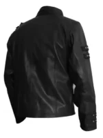Rear profile of the Jaafar Jackson Michael Black Belted Leather Jacket showcasing the clean back panel and stitching.