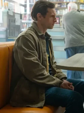 Jamie Bell Half Man Green Jacket front view showing front design, clean fit, and neat styling detail