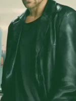 Jo Nesbo's Detective Hole Tobias Santelmann Black Jacket close up showing texture and stitching