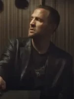 Jo Nesbo's Detective Hole Tobias Santelmann Black Jacket closure view showing front fastening detail