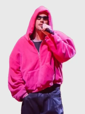 Justin Bieber Coachella Pink Hoodie Front View
