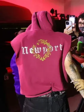 Rear profile of the Justin Bieber Newport Hoodie showcasing a smooth back panel and consistent color.