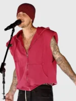 A detailed focus on the drawstrings and hardware of the Justin Bieber Newport Hoodie.