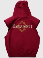 A focused look at the graphics and artistic placement on the Justin Bieber Newport Hoodie.