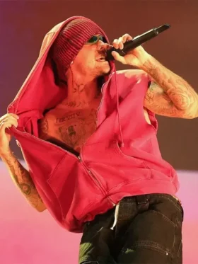 The front profile of the Justin Bieber Newport Hoodie featuring a spacious pocket and clean stitching.