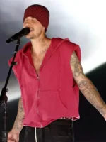 A stylish profile of the Justin Bieber Newport Hoodie showcasing its modern drape and high-street appeal.