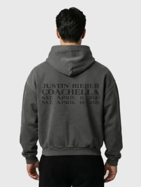 Rear profile of the Justin Bieber SWAG Coachella Hoodie showcasing its seamless back and uniform color.