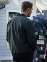 Justin Hartley Tracker S03 Green Jacket back view showing rear design, shape, and smooth finish