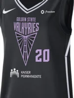 Macro texture shot of the Kate Martin Golden State Valkyries Victory Badge Jersey.