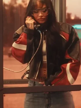 Kehlani Out The Window Leather Jacket front view showing full silhouette and clean leather finish