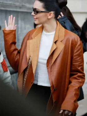 Kendall Jenner Double Layered Leather Blazer view look showing full shape and layered style