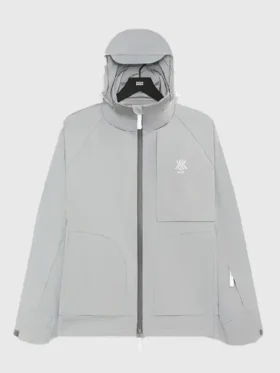 Front view of the classic Kith New Balance Grey Reflective Jacket.