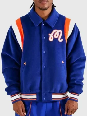 Front view of the classic Knicks The Garden Varsity Jacket.