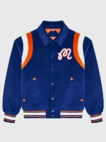 A stylish lifestyle look of the Knicks The Garden Varsity Jacket.