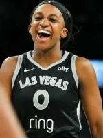 Direct front profile of the Las Vegas Aces Jackie Young Black Jersey.