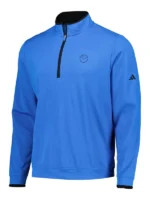 Direct front profile of the Leeds United Adidas Golf Zip Pullover.