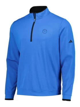 Direct front profile of the Leeds United Adidas Golf Zip Pullover.