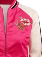 L'infiltrée Maxime Varsity Jacket close up view showing fabric texture and fine stitching detail