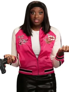 L'infiltrée Maxime Varsity Jacket front view showing full silhouette and clean varsity colorway