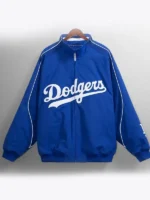 Front view of the classic Los Angeles Dodgers Royal Dugout Jacket.