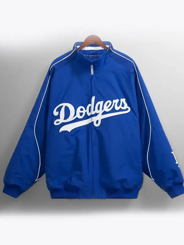 Los Angeles Dodgers Royal Dugout Jacket Front View Front view of the classic Los Angeles Dodgers Royal Dugout Jacket.