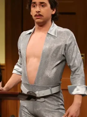 A full-length lifestyle profile of the Marcello Hernandez Sequin Jumpsuit showcasing its brilliant shine and tailored fit.