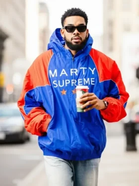 Marty Supreme Blue Jacket front view showing full silhouette and clean bold blue colorway finish