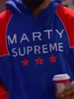 Marty Supreme Blue Jacket look showing full styled outfit and wearable blue street appeal