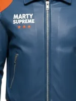 Marty Supreme Classic Bomber Jacket close-up view showing stitching, texture, and fine details